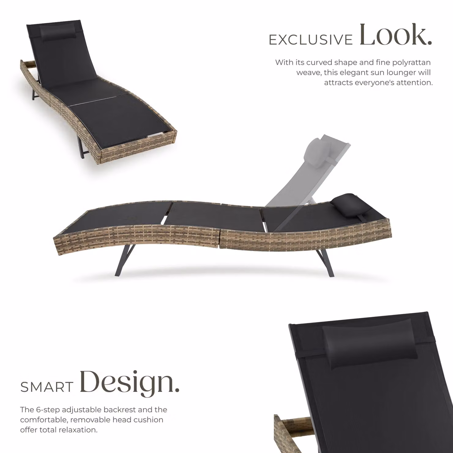 tectake Moana 1 Seater Sun Lounger in Beige Rattan and Plastic – 3