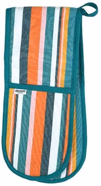 Dexam Striped Cotton Double Oven Gloves in Petrol and Multicolour