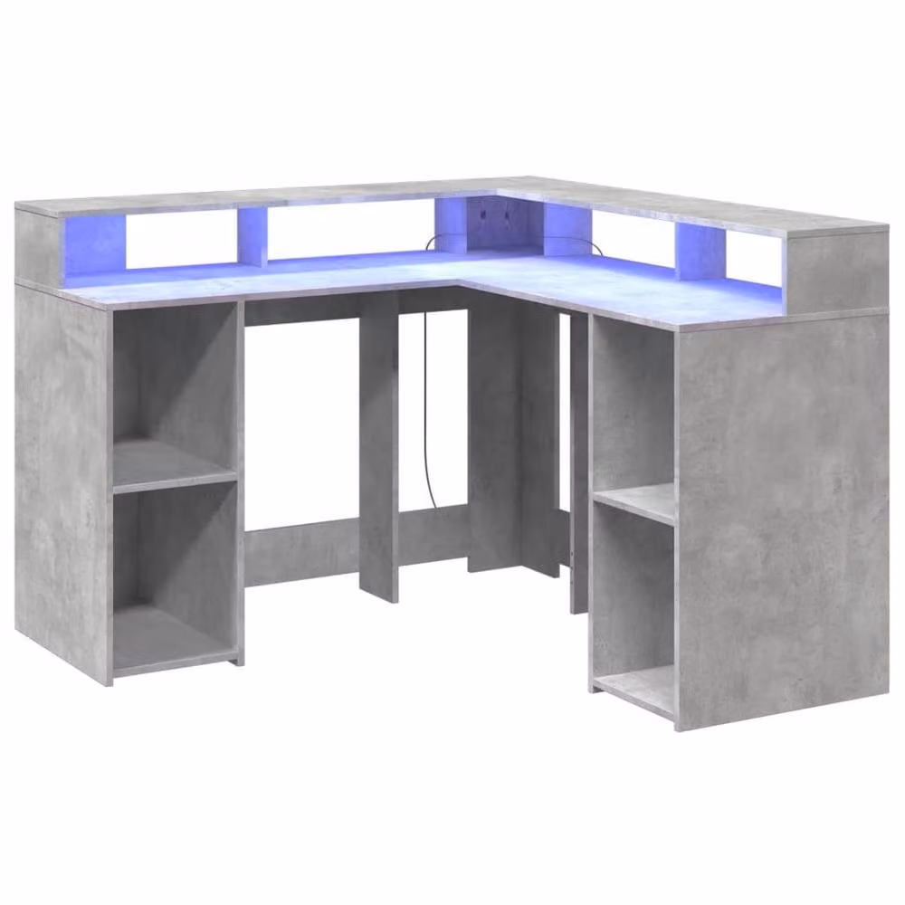 Berkfield Home Corner Desk with LED Lights in Concrete Grey, W/D/H: 130 x 130 x 91 cm – 2