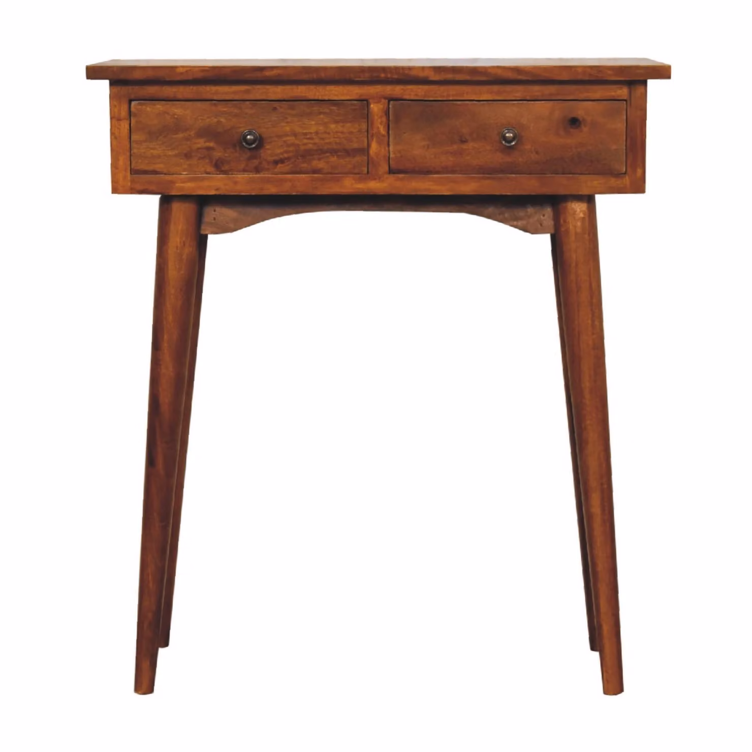 Aosom UK Solid Mango Wood Mini Hallway Console Table with 2 Drawers and Scandi Legs, Brown, W/D/H: 70 x 30 x 78 cm – 2
