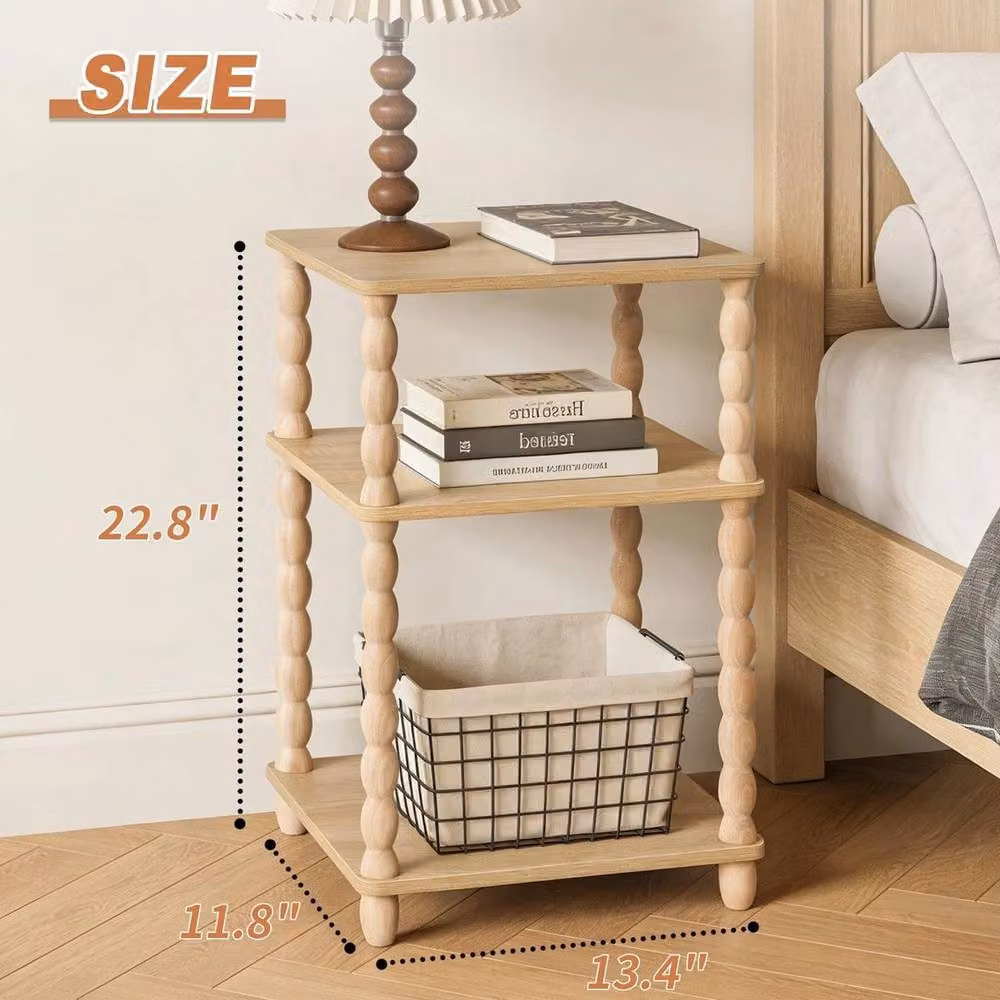 FORGEVIO Brown Wooden Side Table with Storage Shelf – 2