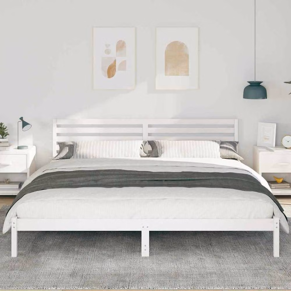 Berkfield Home Elegant White Solid Pine Wood Bed with Headboard W/D/H: 200 x 210 cm – 2