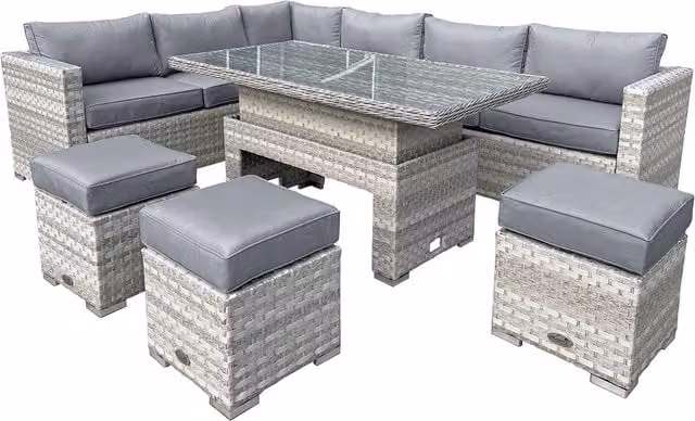 Oseasons Aruba Modern Rattan 9 Seat Rising Table Set in Dove Grey