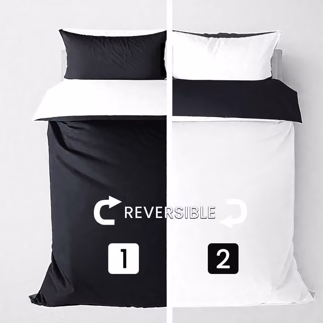 Velosso Reversible Microfibre Duvet Cover and Pillowcase Set, Plain White and Black, 90 x 200 cm
