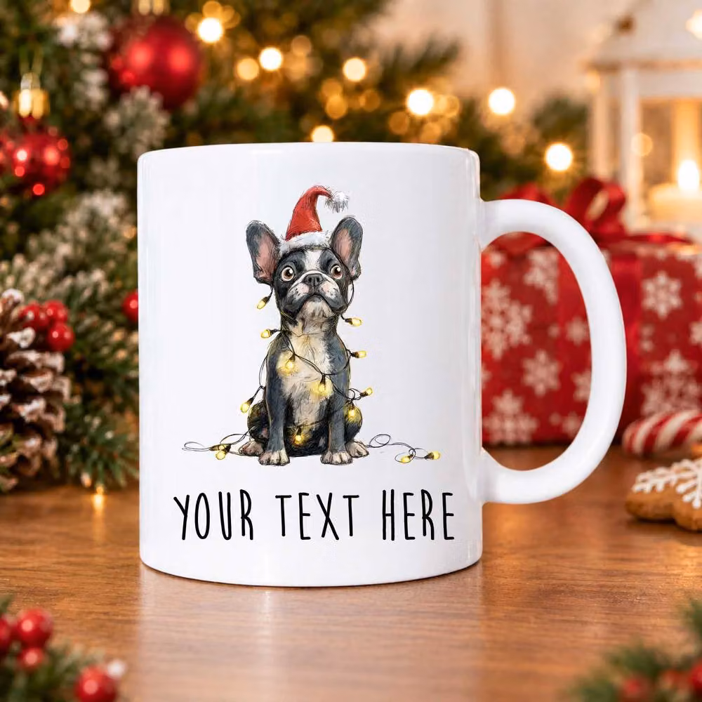 60 SECOND MAKEOVER Personalised French Bulldog Christmas Lights Santa Hat Ceramic Mug in White – 2