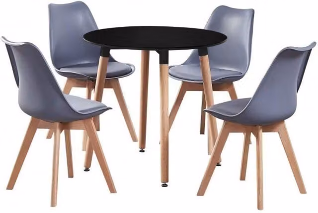 Life Interiors Lorenzo Round Dining Set with Table and 4 Grey Chairs – 1