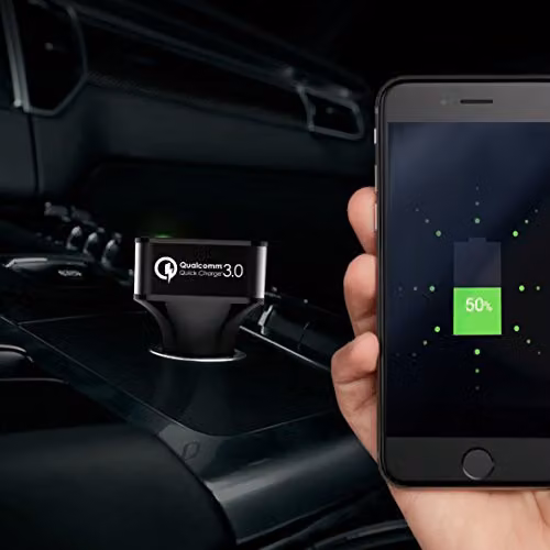 TechStone Dual USB Car Charger with Quick Charge 3.0 in Black and Multicolour – 5