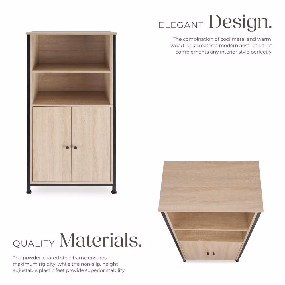 tectake Doncaster Display Cabinet in Rustic Oak and Black with Glass Doors and Internal Shelves – 3