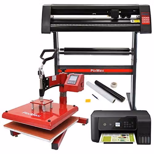 PixMax Sublimation Transfer Bundle with Epson Dye Sublimation Printer, Vinyl Cutter and Heat Press Swing 38 x 38cm