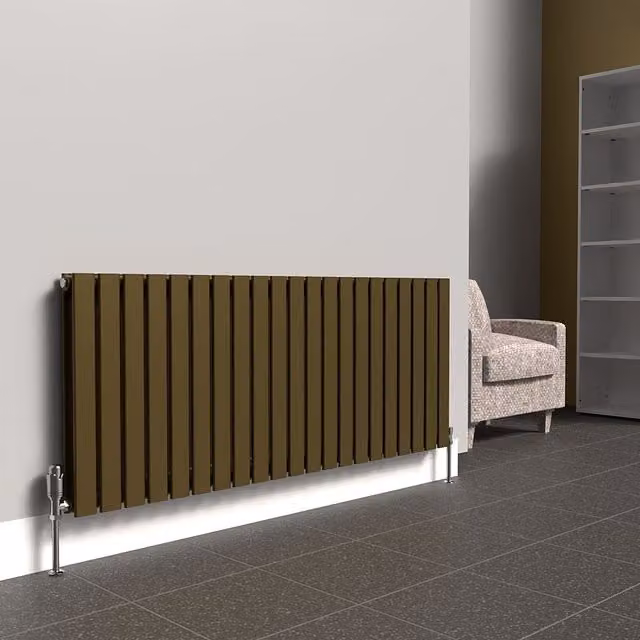 Lux Heat Flat Horizontal Double Radiator in Antique Brass, W: 147.0 cm, H: 60.0 cm
