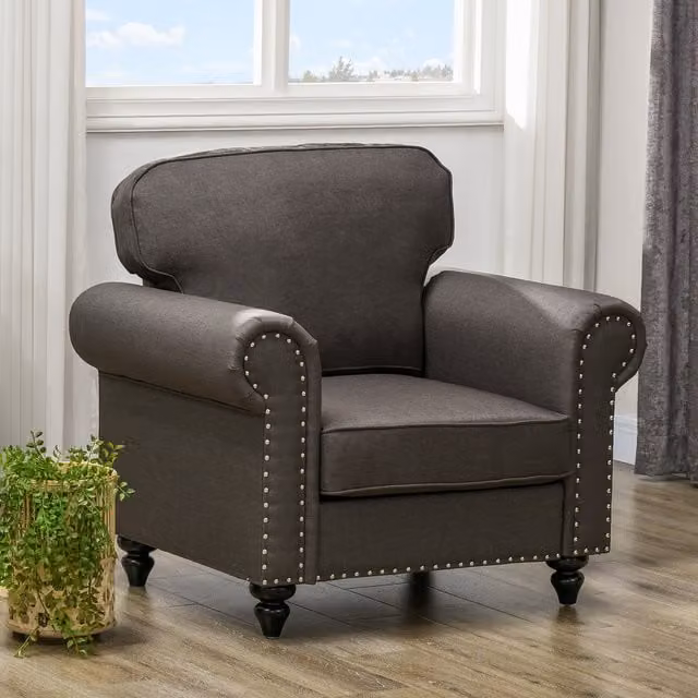 HOMCOM Mid-Century Upholstered Love Seat Sofa with Nailhead Trim in Brown, Width: 84 cm