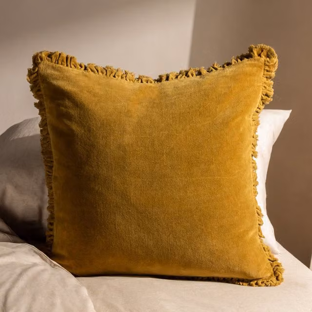 Make It A Home Bertie Cotton Velvet Cushion in Saffron Yellow