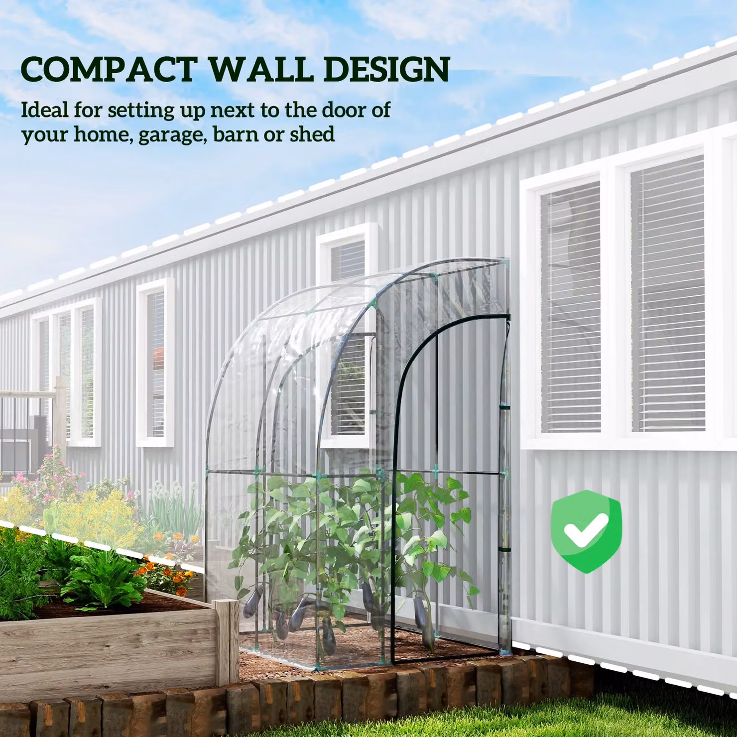 OUTSUNNY Clear Walk-In Lean-to Wall Tunnel Plastic Greenhouse with Doors, W/D/H: 143 x 118 x 212 cm – 3