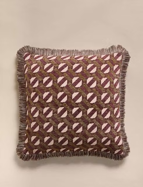 M&S Chenille Geometric Tile Cushion in Moss Green