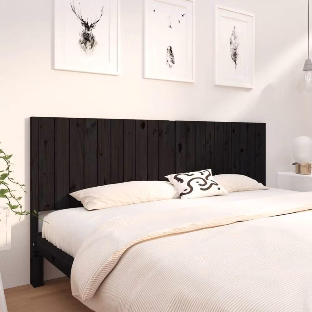 Berkfield Home Black Solid Pine Wood Bed Headboard, W: 205.5 cm, D: 4 cm, H: 100 cm – 2