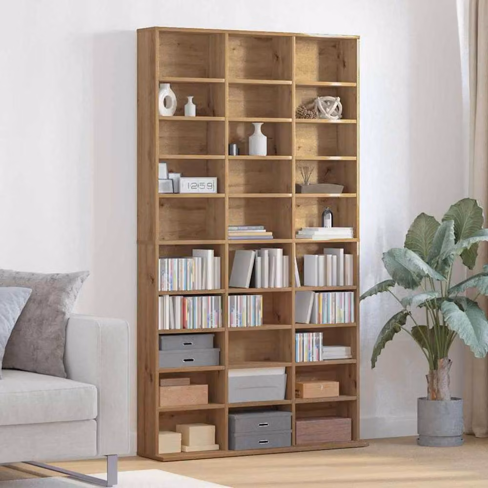Berkfield Home CD Cabinet in Artisan Oak and Beige, W/D/H: 101 x 23 x 177.5 cm – 2