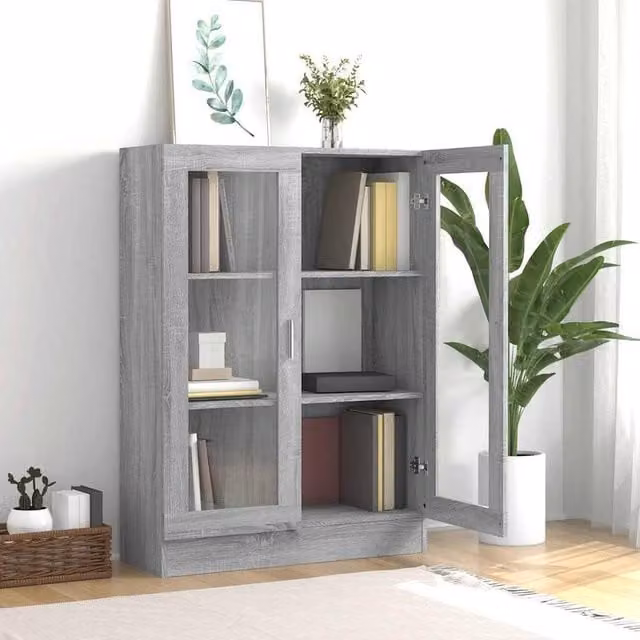 Berkfield Home Vitrine Cabinet in Grey Sonoma with Glass Doors, W/D/H: 82.5 x 30.5 x 115 cm – 1