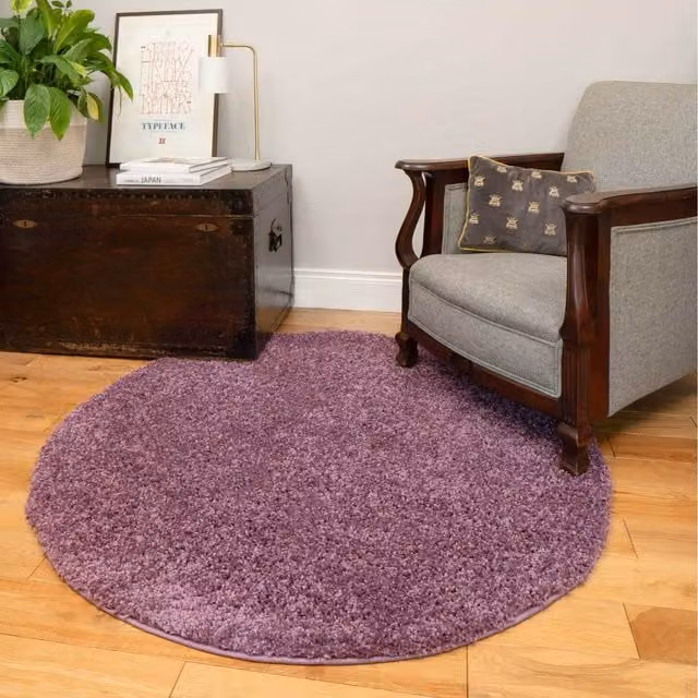 The Rug House Soft Shaggy Square Living Area Rug in Purple, W/D/H: 135 x 135 x 3 cm