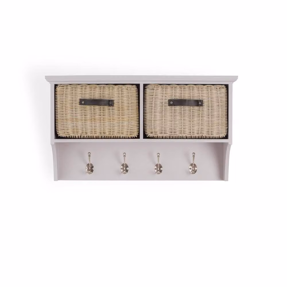 Statement Furniture Tetbury Wall Mounted Coat Rack with Hanging Shelf and 2 Brown Storage Baskets in Truffle – 2
