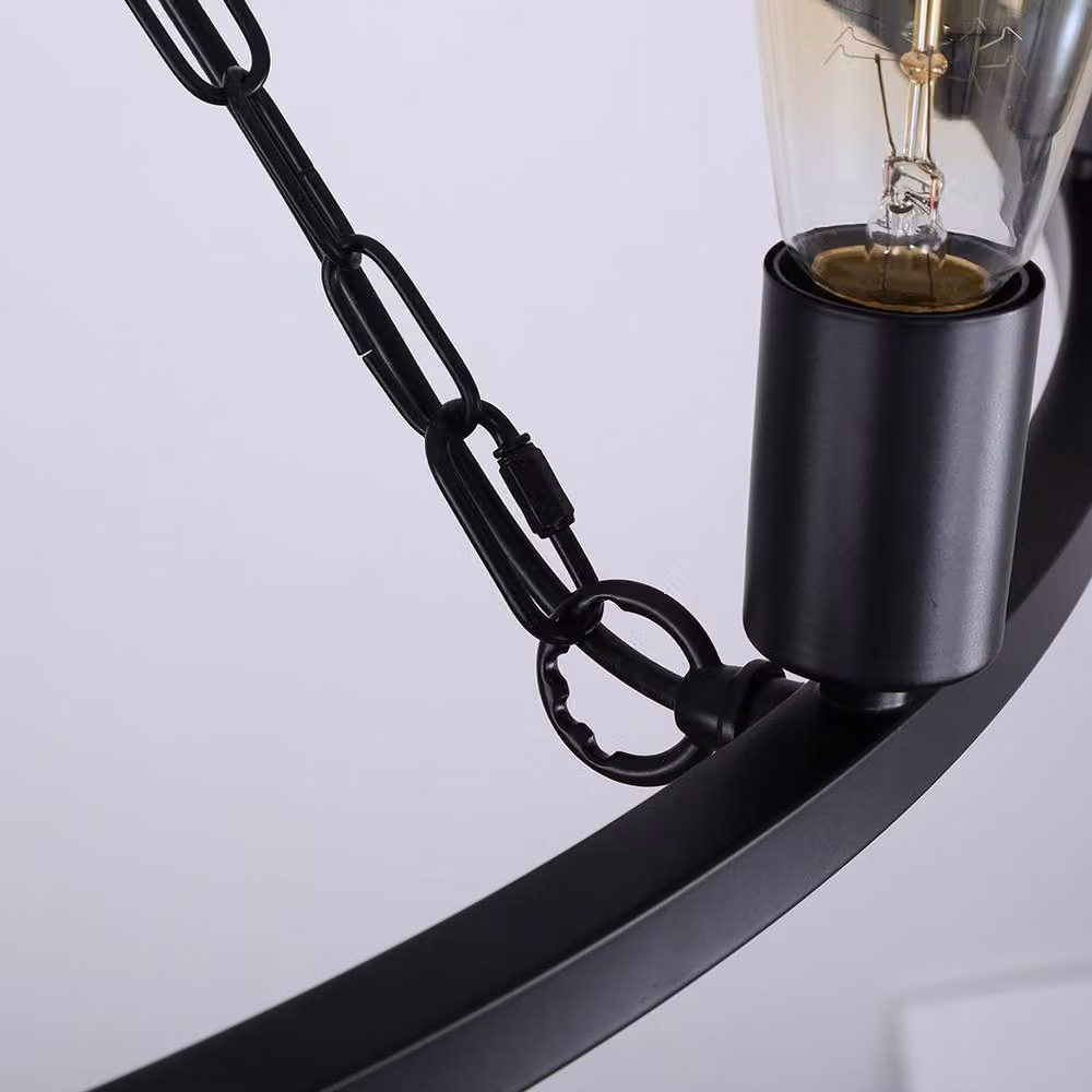 NIVOR Black Waggon Wheel Chandelier, Adjustable 12-Light Modern Metal Pendant for Kitchens, E27 – 5