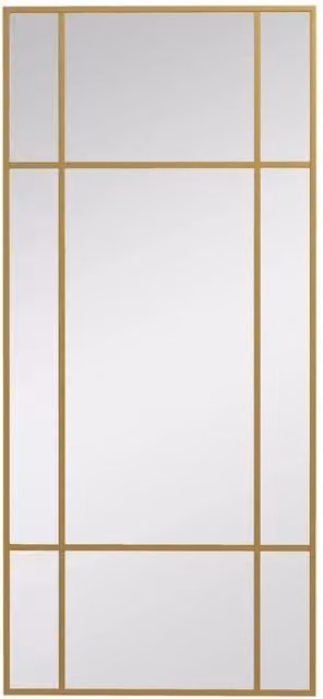 VOGREX Gold Window Style Wall Hanging Vanity Mirror, Rectangular Geometric Design, W: 110 cm, H: 50 cm