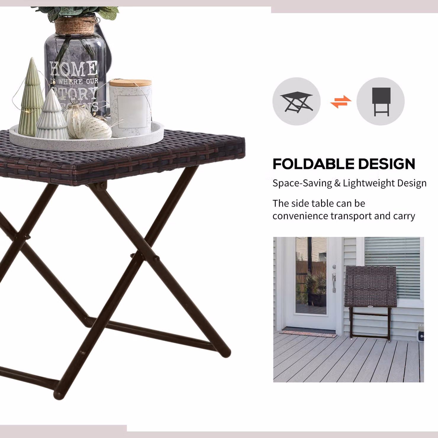 Outsunny Brown Rattan Folding Square Coffee Table for Garden and Balcony, W/D/H: 40 x 40 x 40 cm – 6