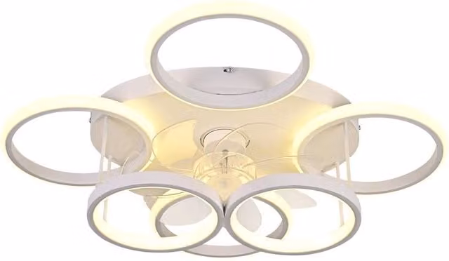 NIVOR Modern Low Profile LED Ceiling Fan with 6 Ring Dimmable Lights, White – 1