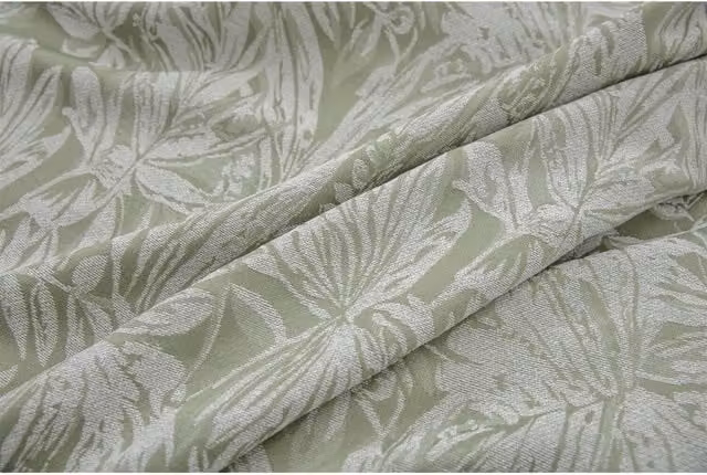 Livinluxury Green Chenille Jacquard Floral Pencil Pleat Curtains, Thermal Insulating and Opaque, Height: 229 cm