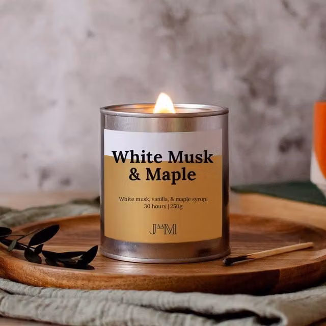 JAAM White Musk & Maple Wood Wick Candle in Silver