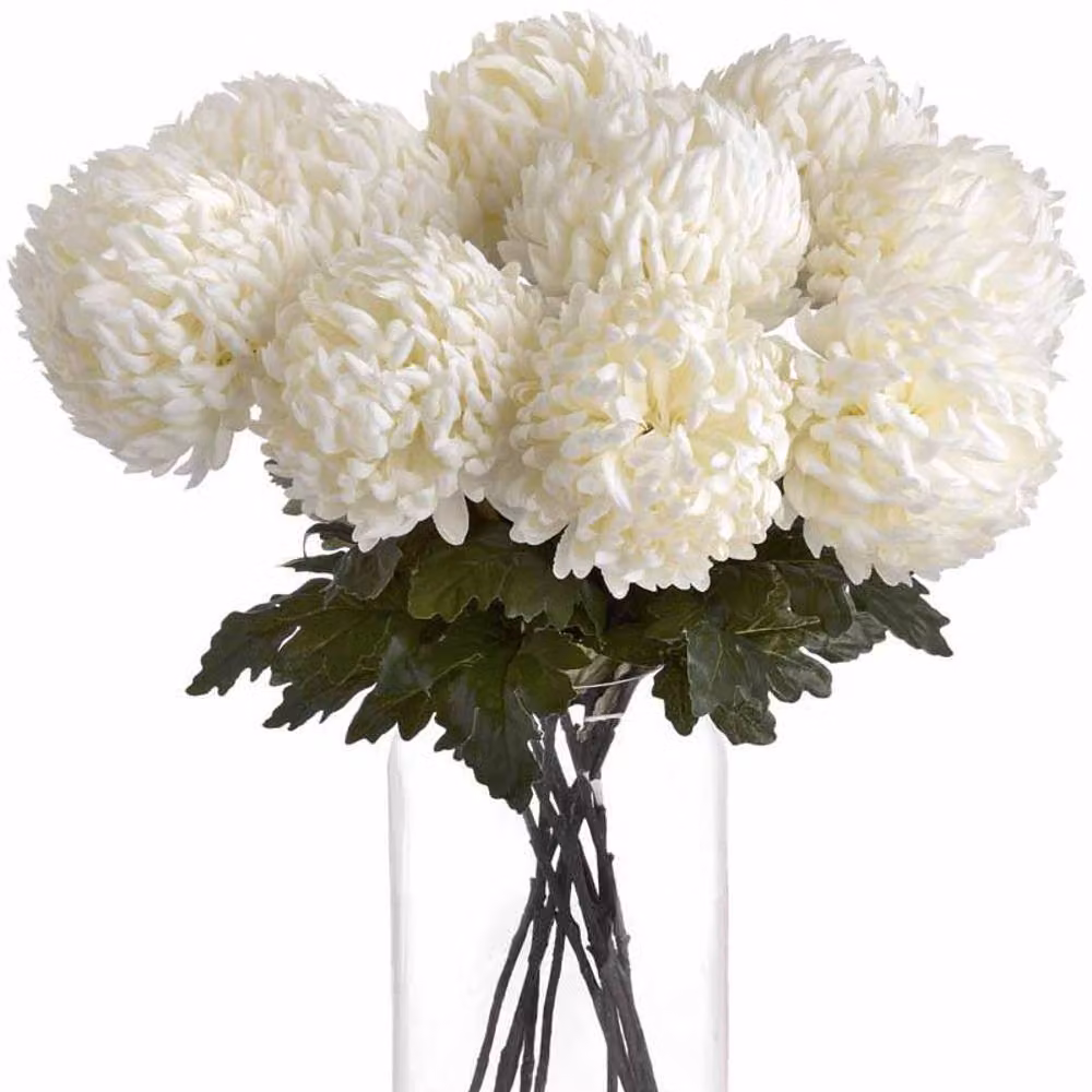 Lemon Pavilion Large White Chrysanthemum Artificial Flower, W: 15 cm, D: 15 cm, H: 87 cm – 3
