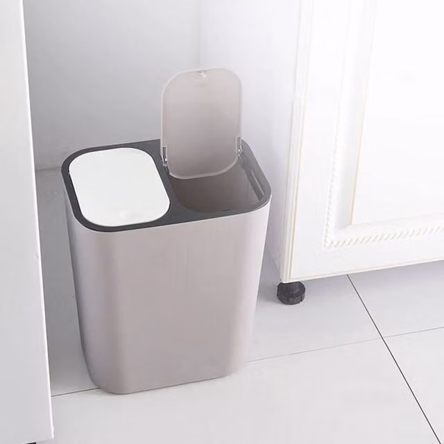 FLAVORA Grey 15L Double Duo Touch Kitchen Recycling Dustbin – 1