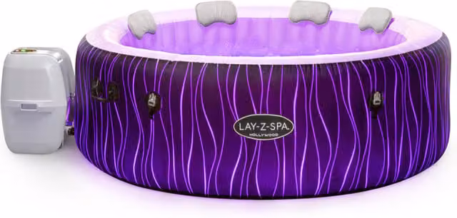 Lay-Z-Spa Hollywood AirJet Inflatable Round Hot Tub for 4-6 People, Black and Purple