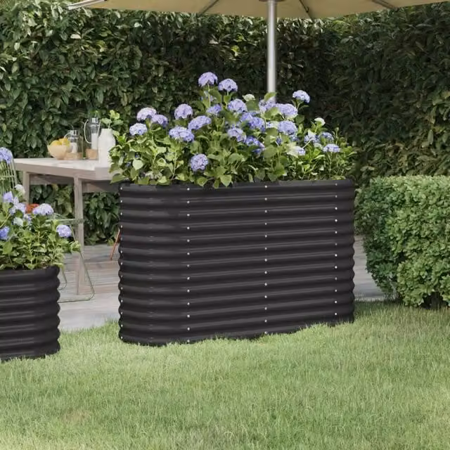 Berkfield Home Garden Powder-coated Steel Raised Bed in Anthracite Black, W/D/H: 114 x 40 x 68 cm