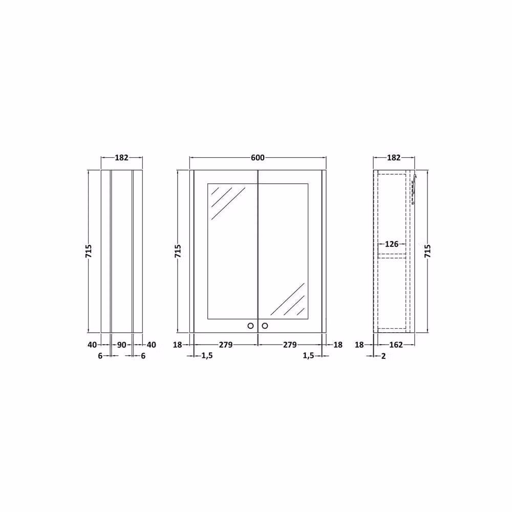 Balterley Wall Mounted Bathroom Cabinet with Mirror and Soft-Close Doors, Dark Grey, W: 71.5 cm, H: 60.0 cm, D: 18.2 cm – 2