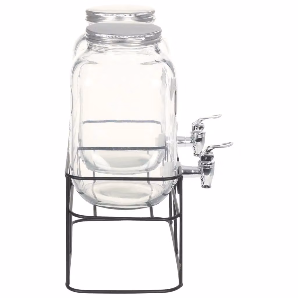 Berkfield 2-Piece Glass Beverage Dispenser Set with Stand, Black, 2 x 4 L – 2