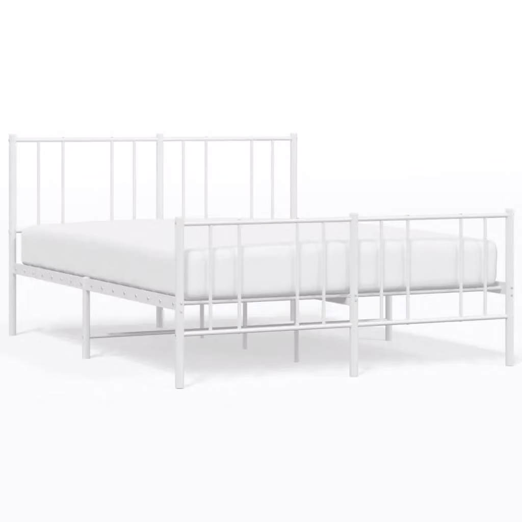 Berkfield Home Metal Bed Frame with Headboard and Footboard in White, W/D/H: 135 x 190 cm Double – 2