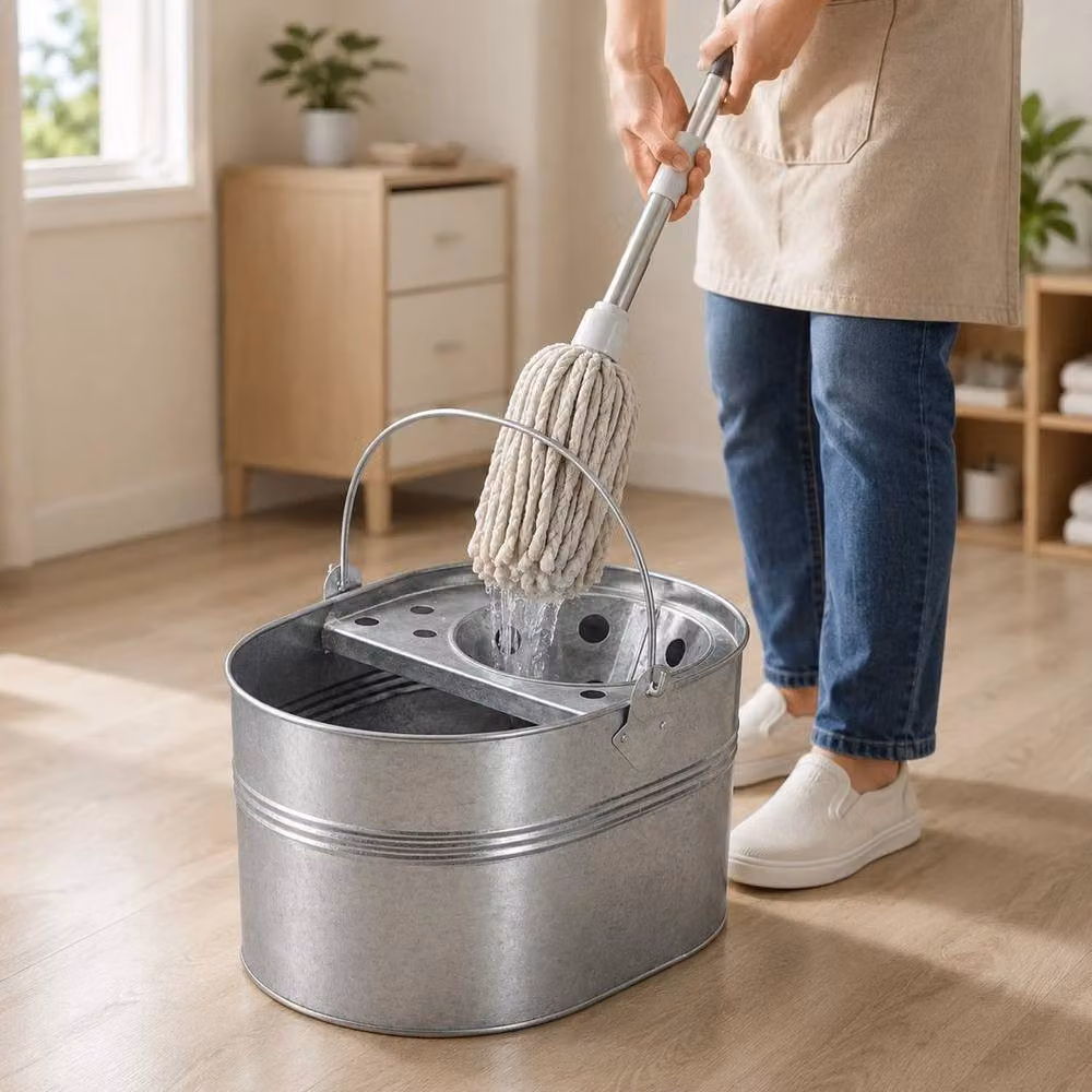 Kelvenix 14L Metal Steel Mop Bucket with Wringer in Silver – 3