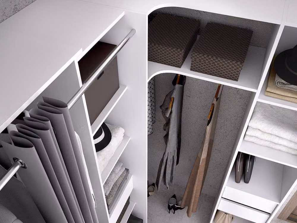 Vente-unique Modern Corner Wardrobe in White and Grey with Mirror and Integrated Drawers, W/D/H: 231.5 x 141.0 x 205.0 cm – 3