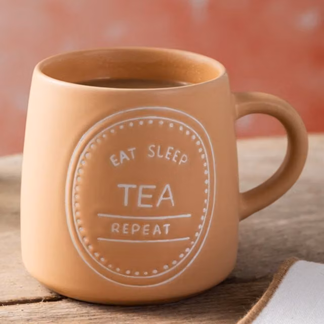 Mikasa Eat Sleep Tea Repeat Stoneware Mug, Orange, 400ml