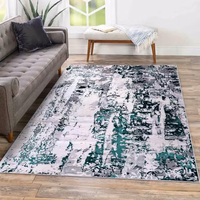 Modern Emperor Abstract Area Rug in Turquoise, Green and Multicolour, W: 200 cm