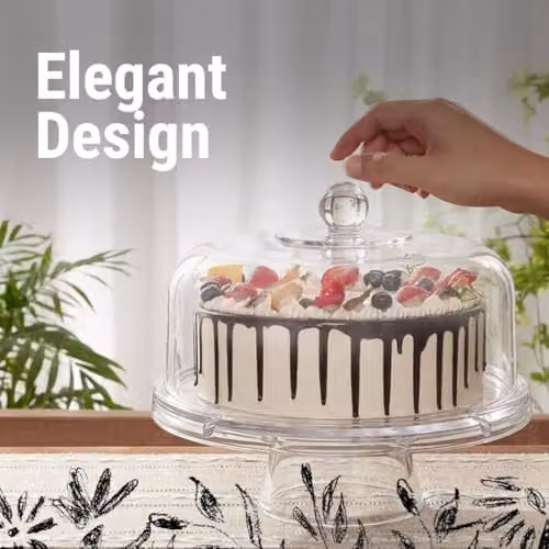 Gr8 Home Multi Functional 6in1 Clear Acrylic Cake Stand and Dome Platter, Round, Transparent, W: 31.0 cm, D: 31.0 cm, H: 17.0 cm – 4