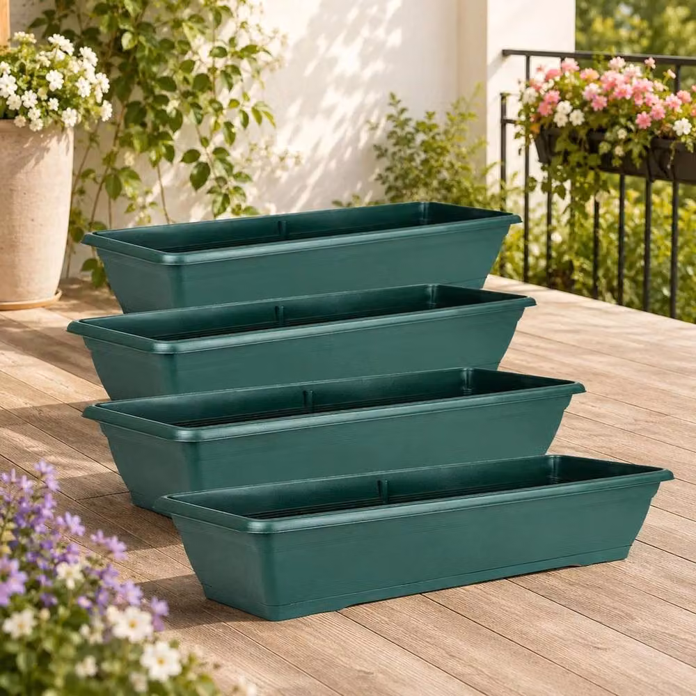 Havendro Green Plastic Garden Trough Planters, W: 72 cm, H: 4 cm – 4