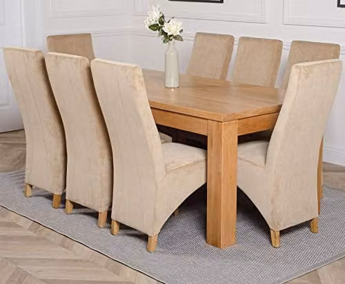 Thats Furniture Dakota Oak Dining Table and 8 Lola Beige Fabric Upholstered Chairs Set, W: 182 cm, D: 92 cm
