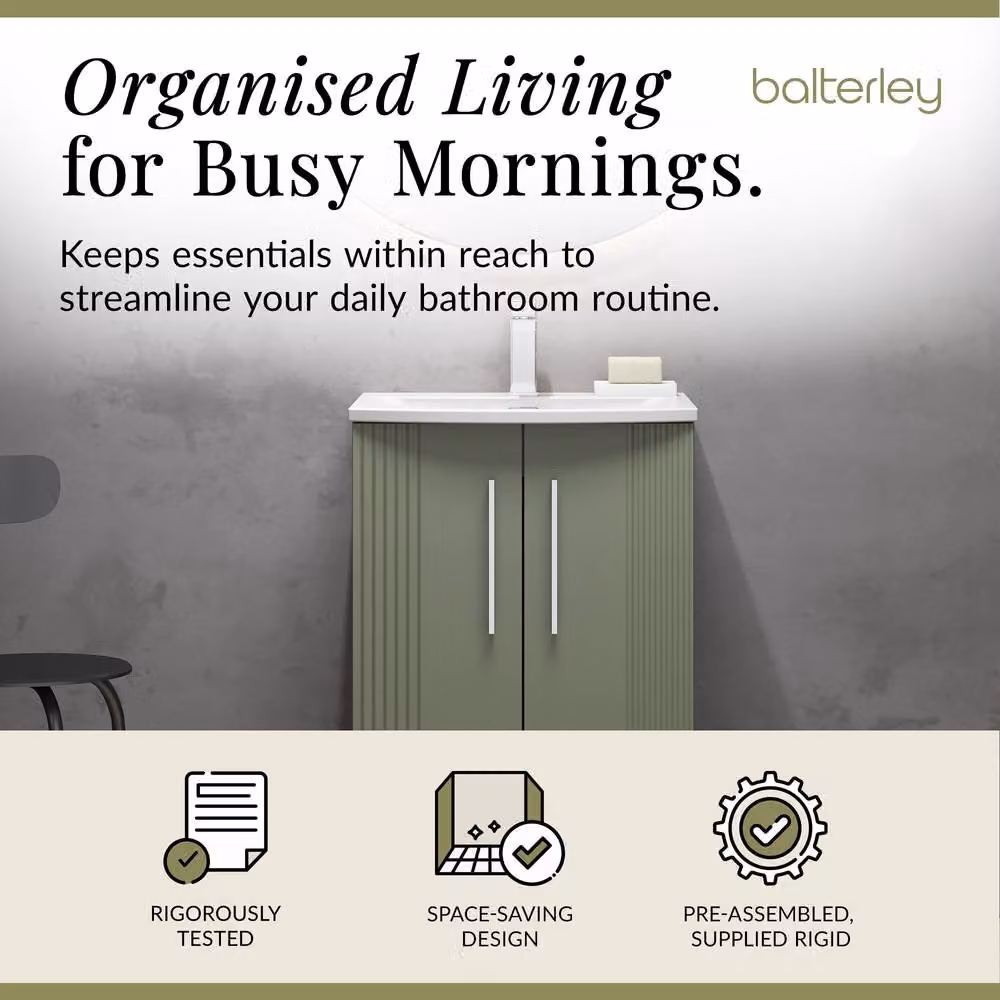 Balterley 2 Door Floor Standing Bathroom Vanity Unit with Curved Basin, Satin Green – 2