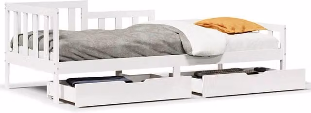 Berkfield Home Solid Wood Daybed with Drawers in White, W/D/H: 90 x 200 cm