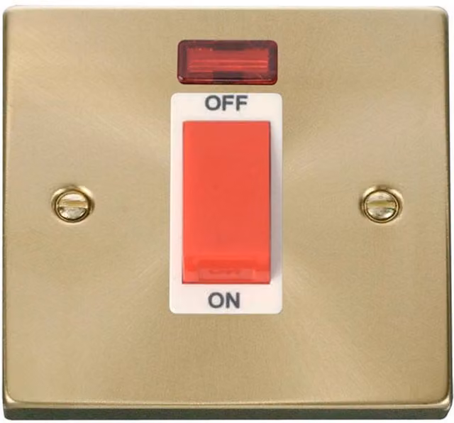 SE HOME White Surface Mount 1 Gang Switch with Neon in Satin Brushed Brass