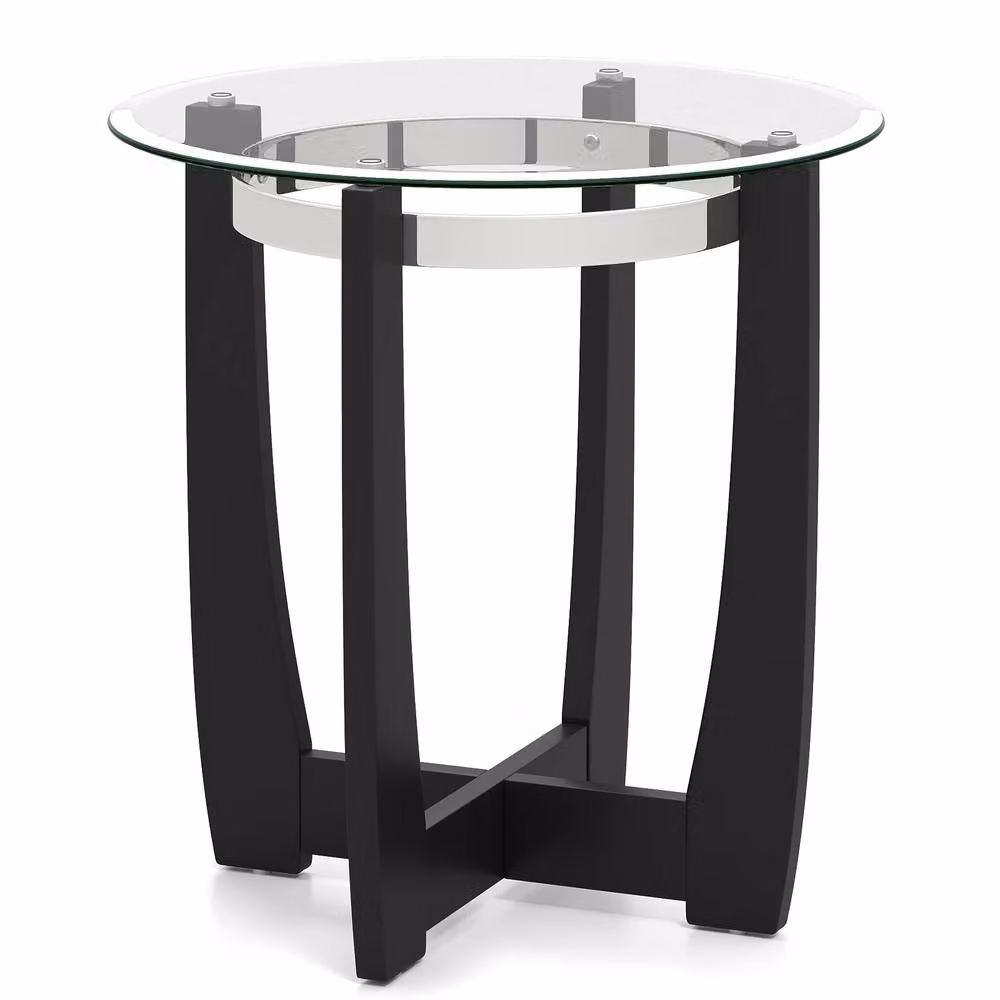 Costway Round End Table with Tempered Glass Top and Rubberwood Frame in Black, Diameter: 61 cm – 3