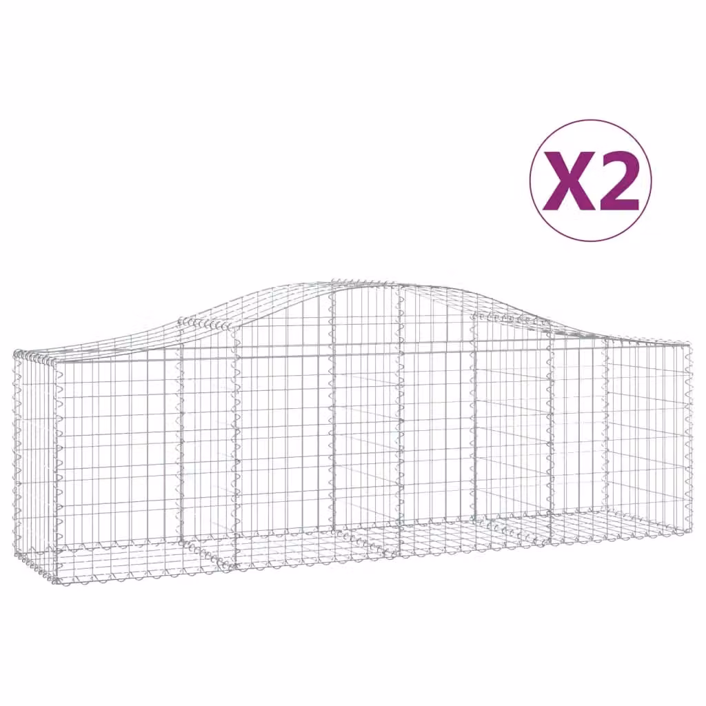 Berkfield Home Arched Gabion Baskets, 2 Piece Set, Silver Galvanised Steel, W: 200 cm, D: 50 cm, H: 60-80 cm – 2
