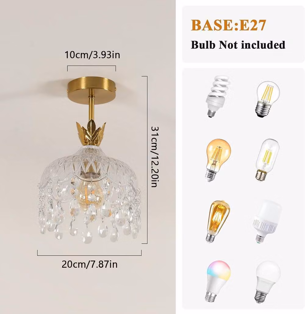 Goeco Gold and Transparent Crystal Modern Ceiling Light for Hallways and Stairs, E27 – 4