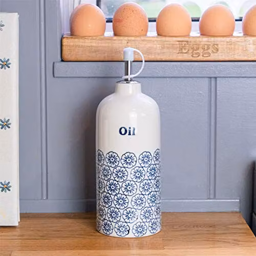 Nicola Spring Floral Blue and White Stoneware Vinegar Bottle with Stainless Steel Pourer, 500ml – 2